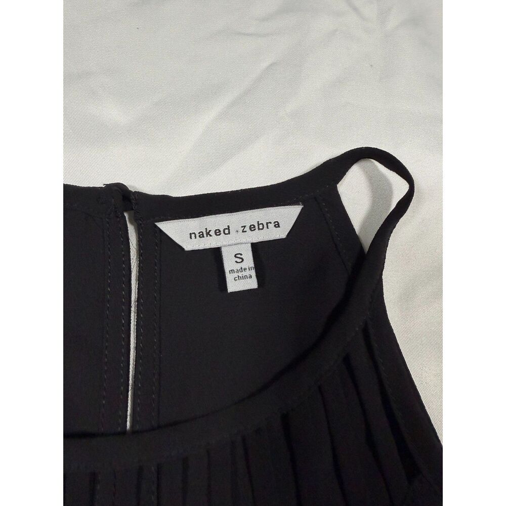 Naked Zebra Black Strappy Cage Halter Top High Neck Pleat Tank Blouse Womens S - Picture 3 of 8